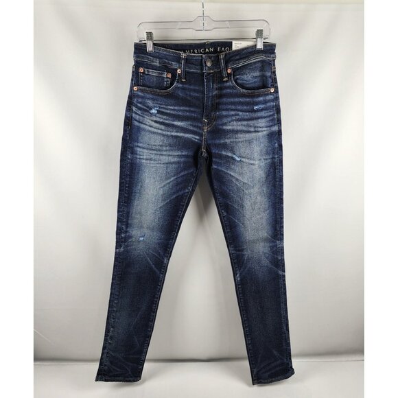 American Eagle Jeans Men 31x32 Blue Airflex 360 Skinny Slight Distress Denim NWT